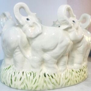 Elephant Trunk up Parade of 6 Ceramic Planter Bowl Container Artison signed Gift
